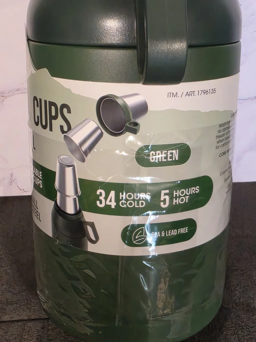 Manna 64 oz Green Double-Wall Stainless Steel Jug with 4 Cups